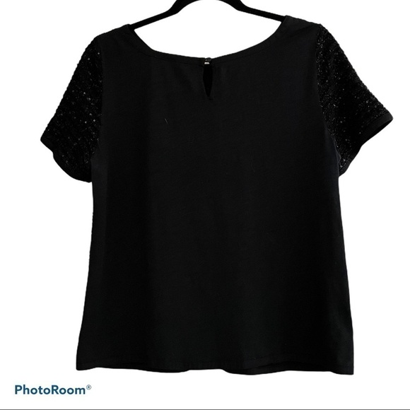LOFT Black Shimmer Stripe Top | M - Picture 2 of 7